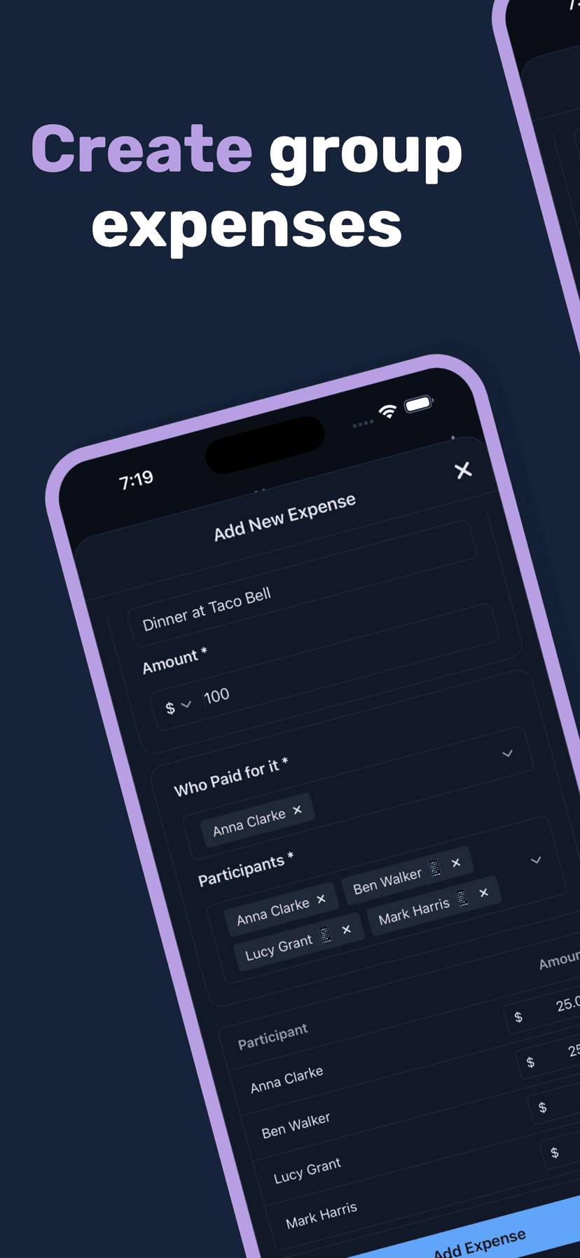 Create group expenses